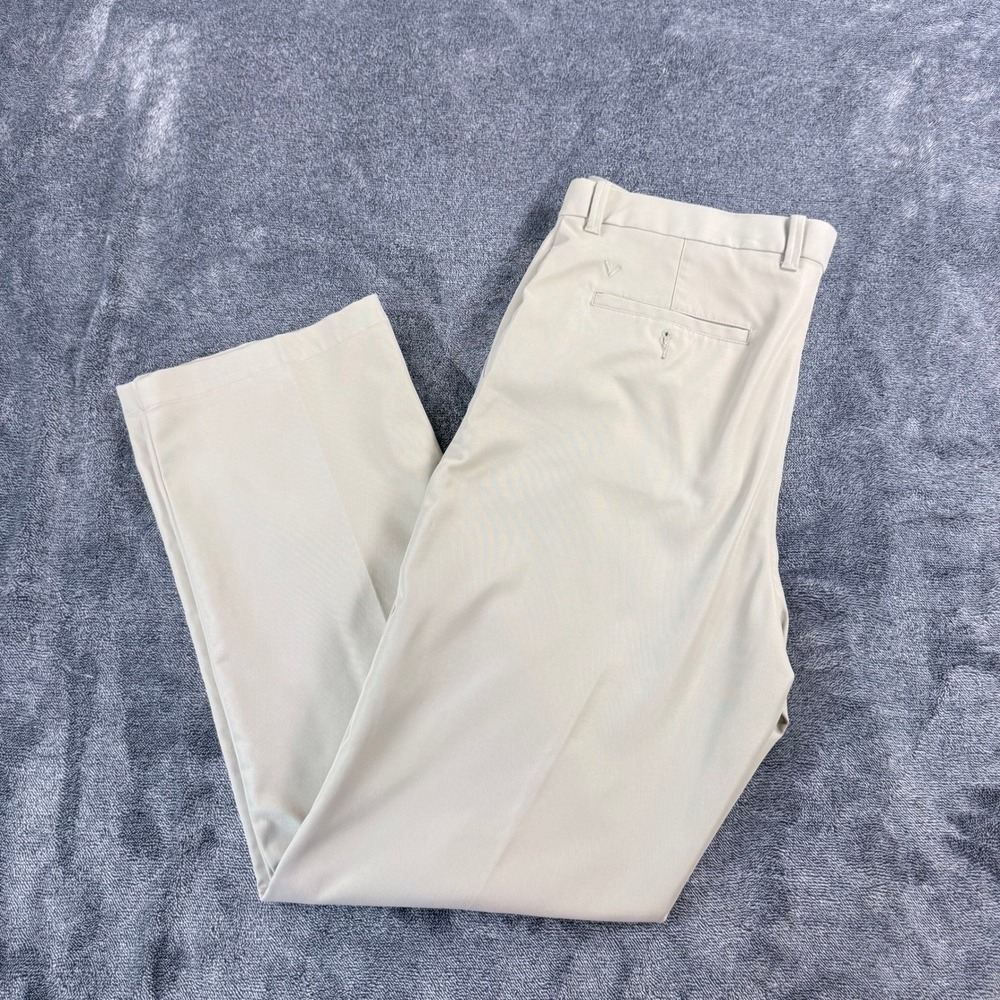 Callaway Opti-Dri Mens Golf Pants 38x32 Tan Khaki Flat Front Performance Pants